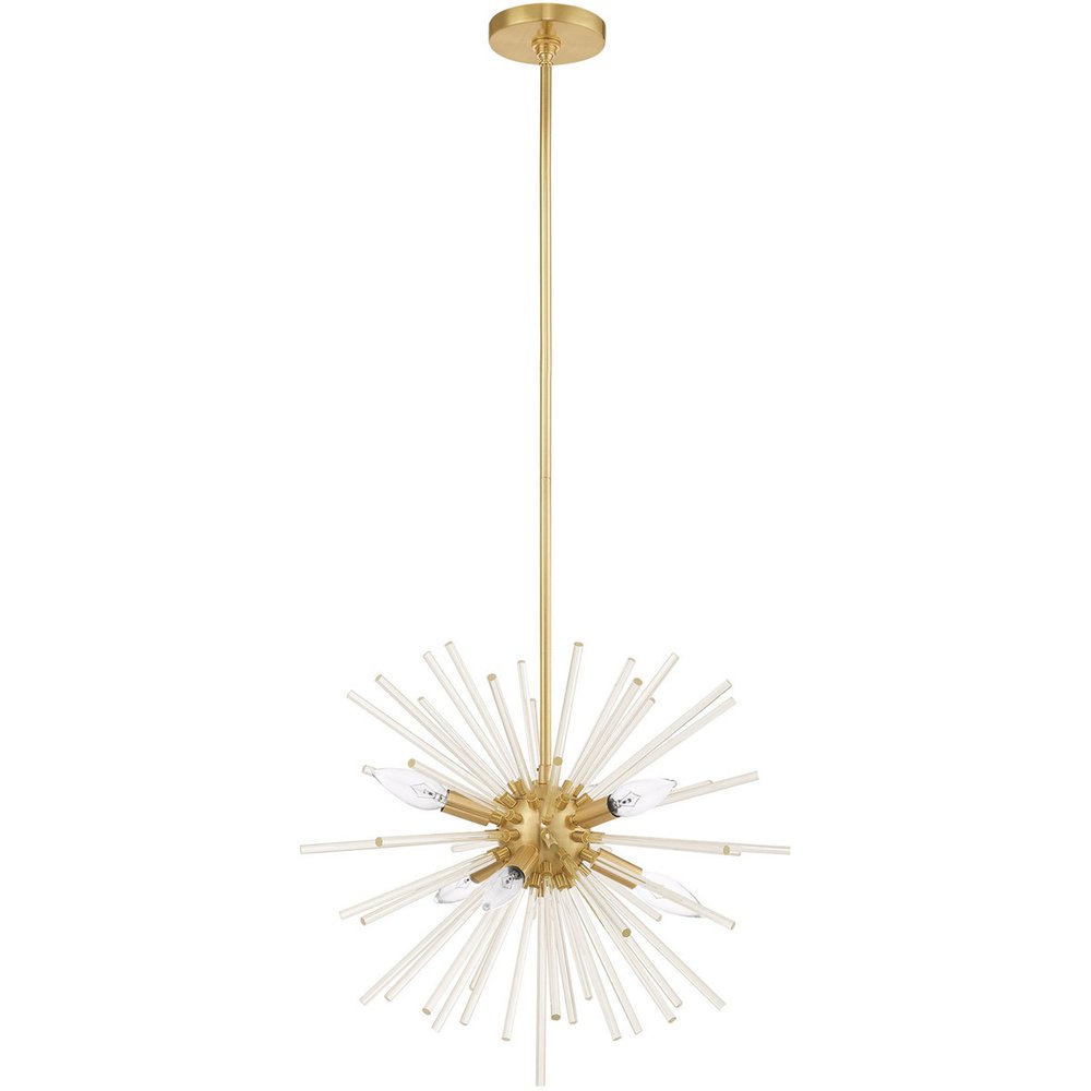 Brass Six Light Metal Dimmable Chandelier With Shades
