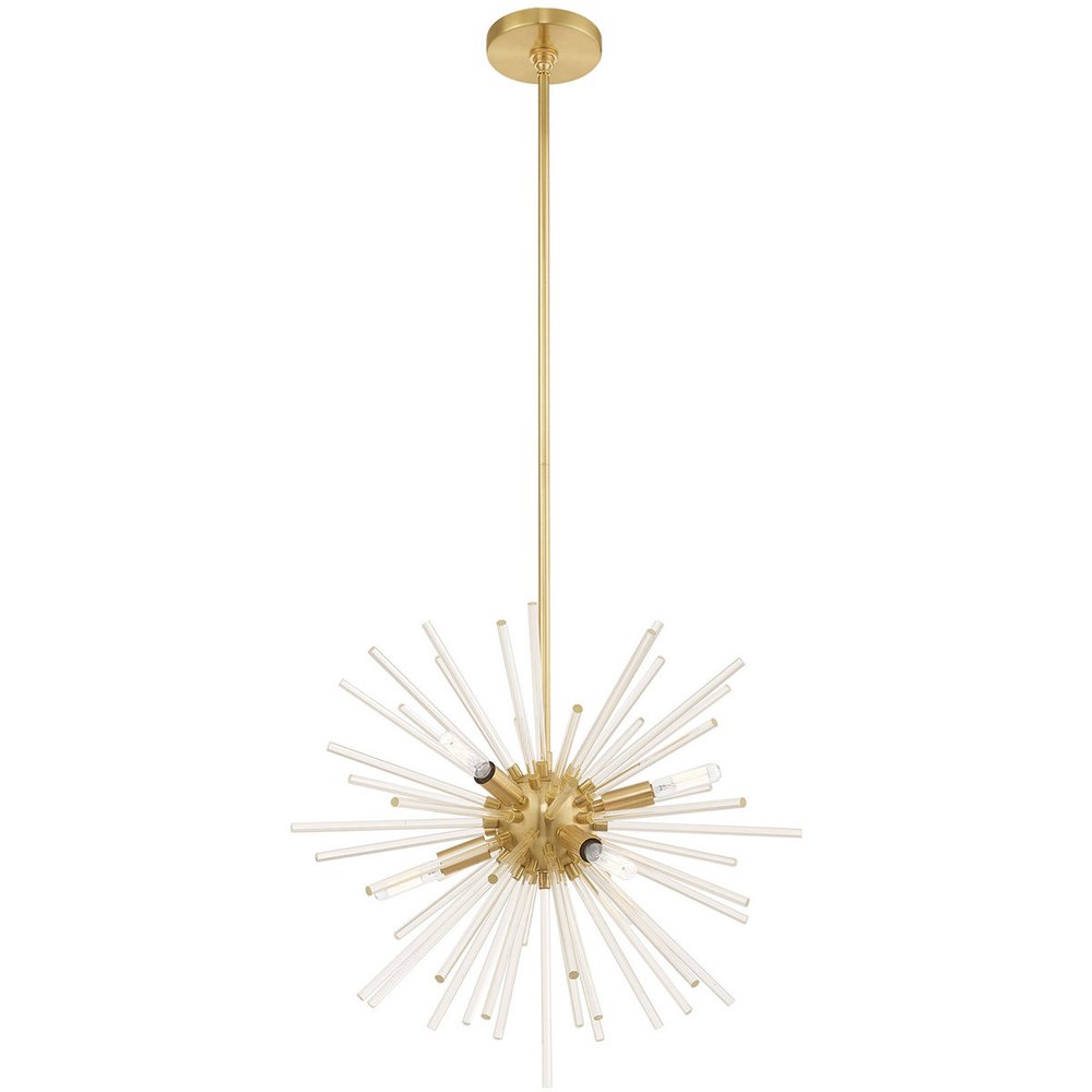 Brass Six Light Metal Dimmable Chandelier With Shades