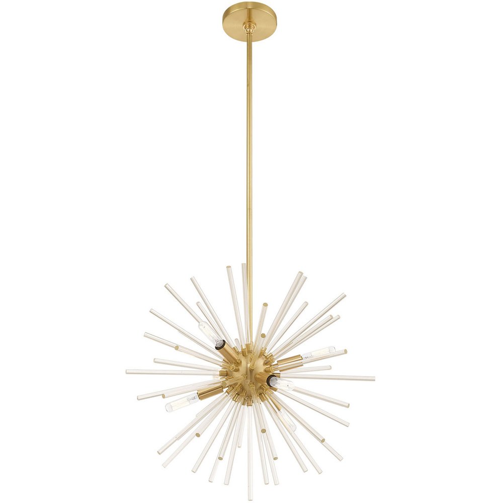 Brass Six Light Metal Dimmable Chandelier With Shades