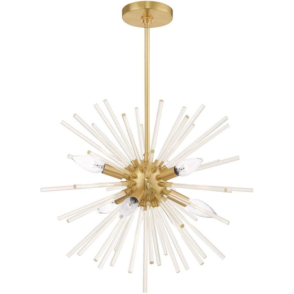Brass Six Light Metal Dimmable Chandelier With Shades
