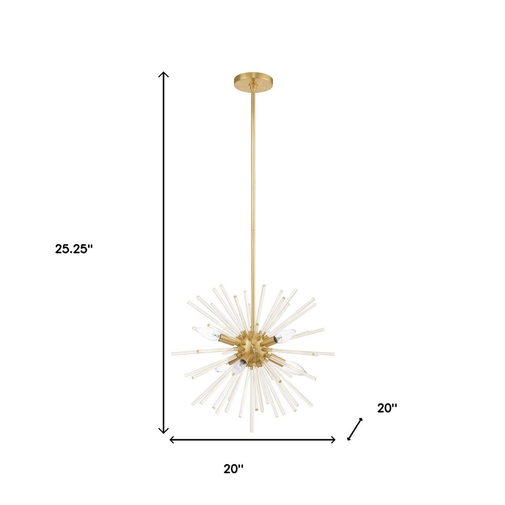 Brass Six Light Metal Dimmable Chandelier With Shades