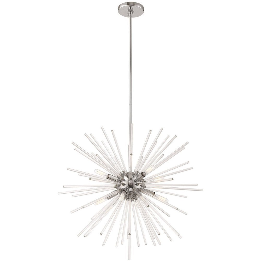Silver Eight Light Metal Dimmable Chandelier With Shades