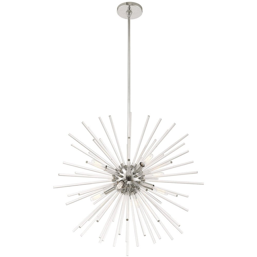 Silver Eight Light Metal Dimmable Chandelier With Shades
