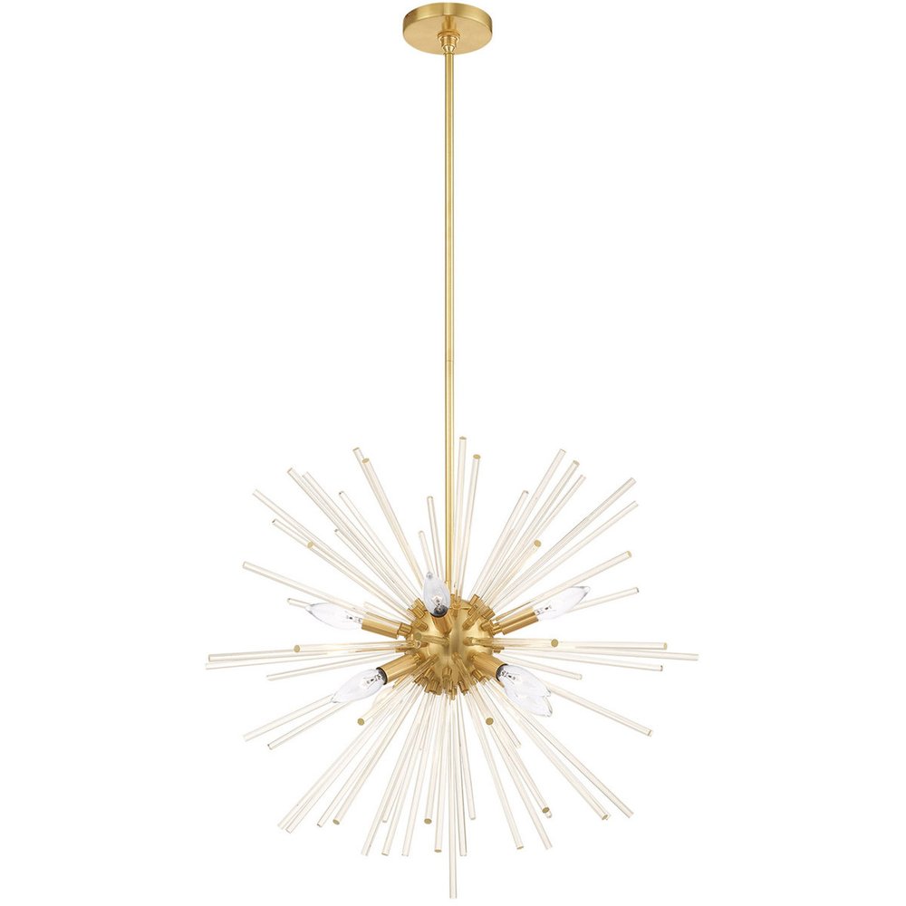 Brass Eight Light Metal Dimmable Chandelier With Shades