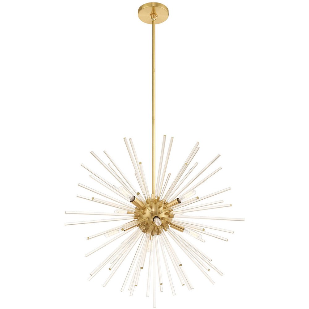 Brass Eight Light Metal Dimmable Chandelier With Shades