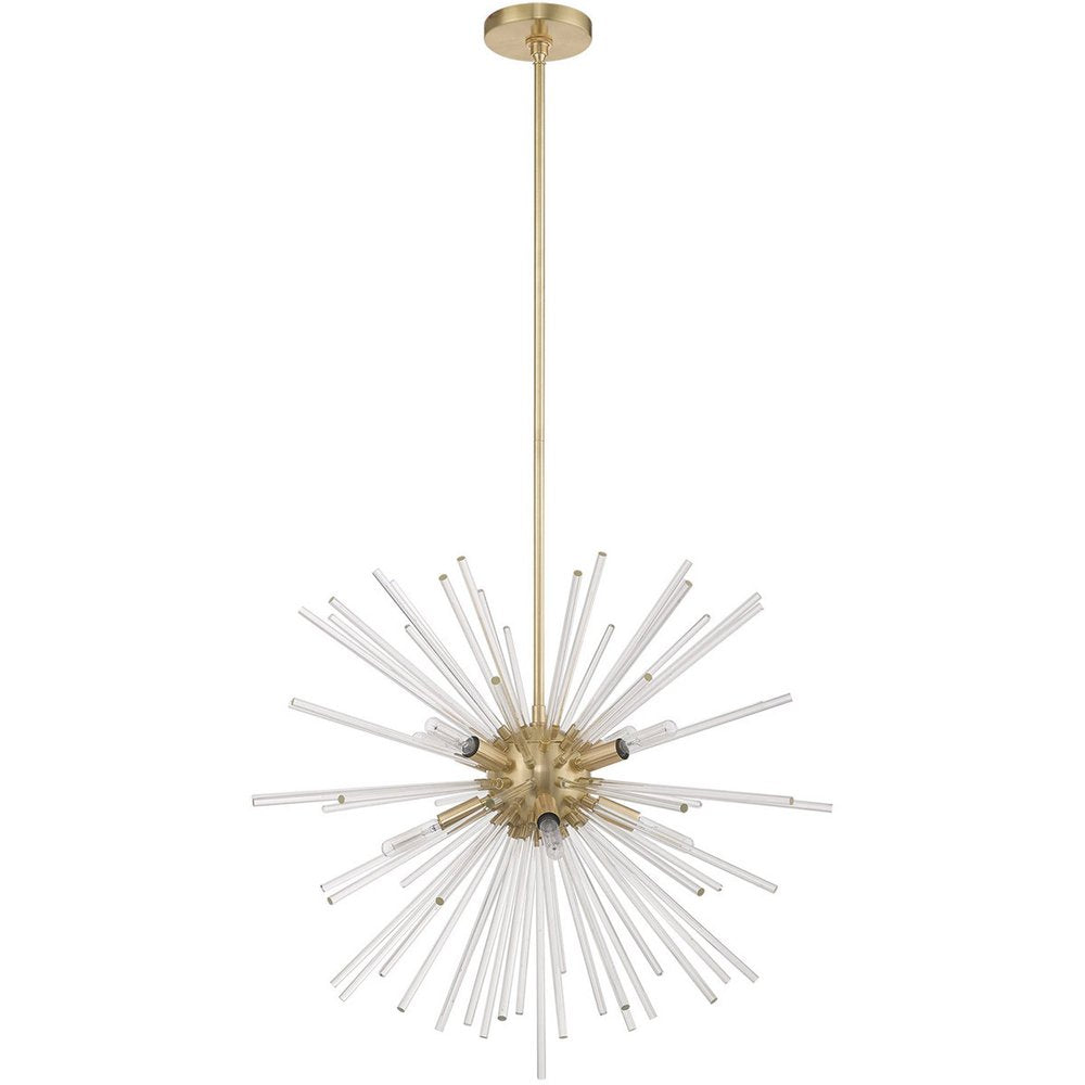 Brass Eight Light Metal Dimmable Chandelier With Shades