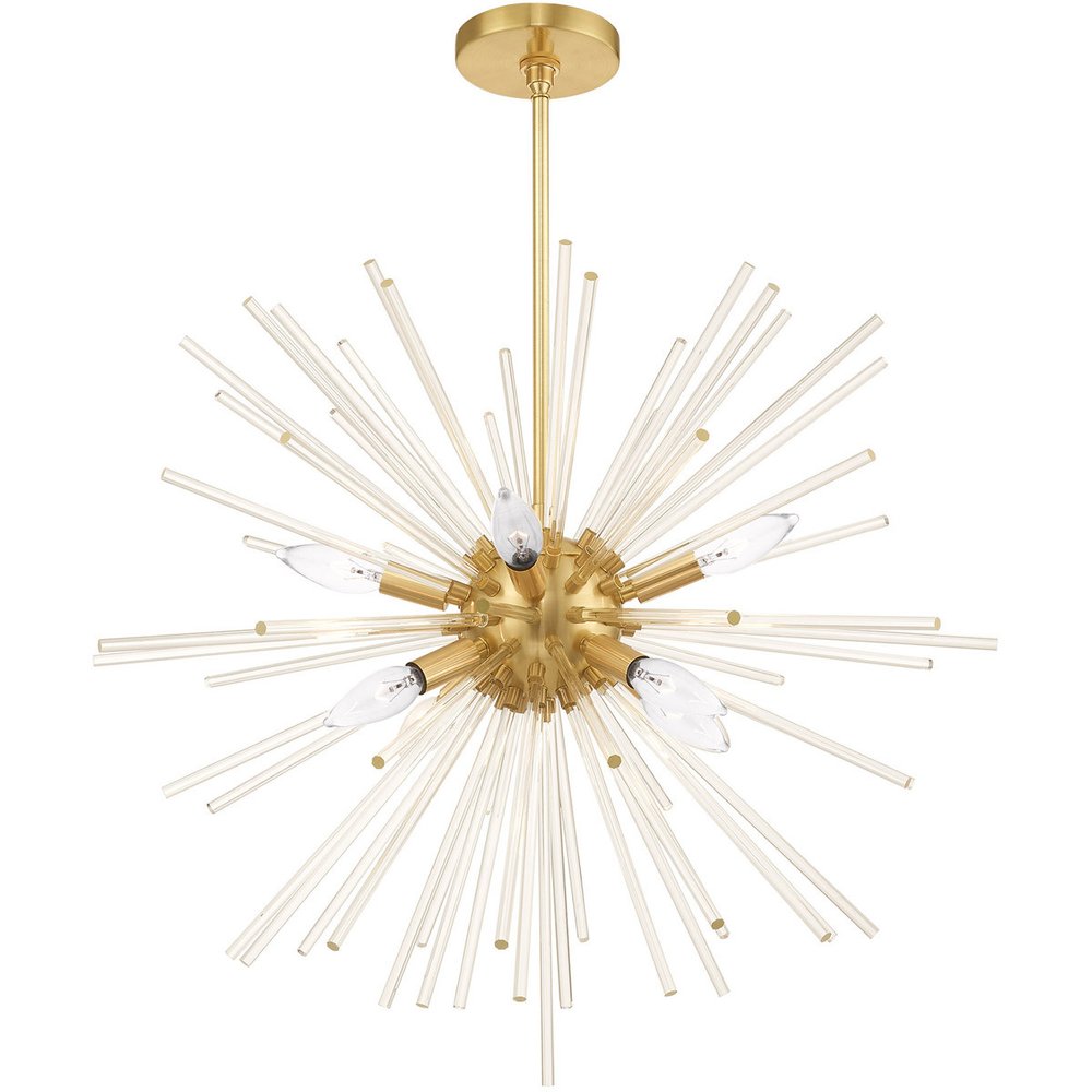 Brass Eight Light Metal Dimmable Chandelier With Shades