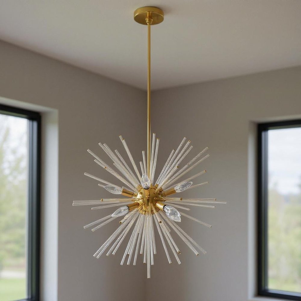 Brass Eight Light Metal Dimmable Chandelier With Shades