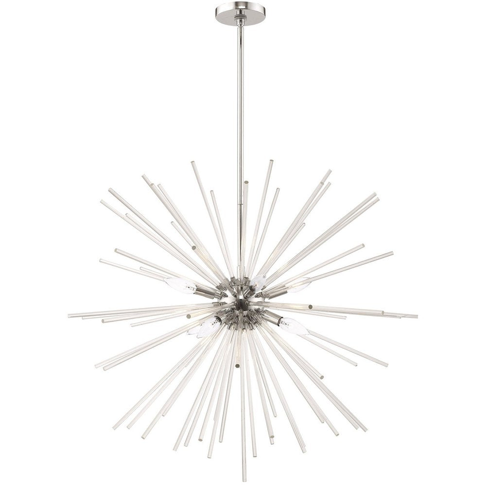 Silver Eight Light Metal Dimmable Chandelier With Shades