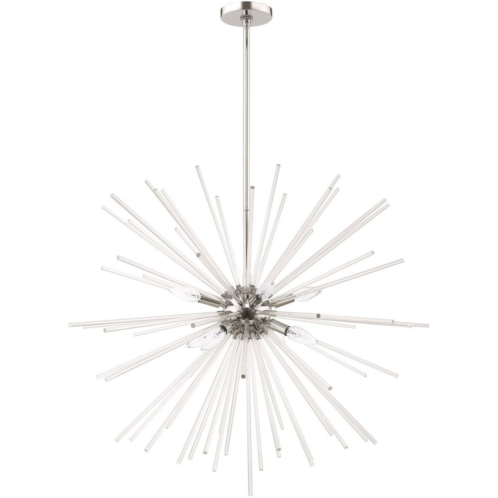 Silver Eight Light Metal Dimmable Chandelier With Shades