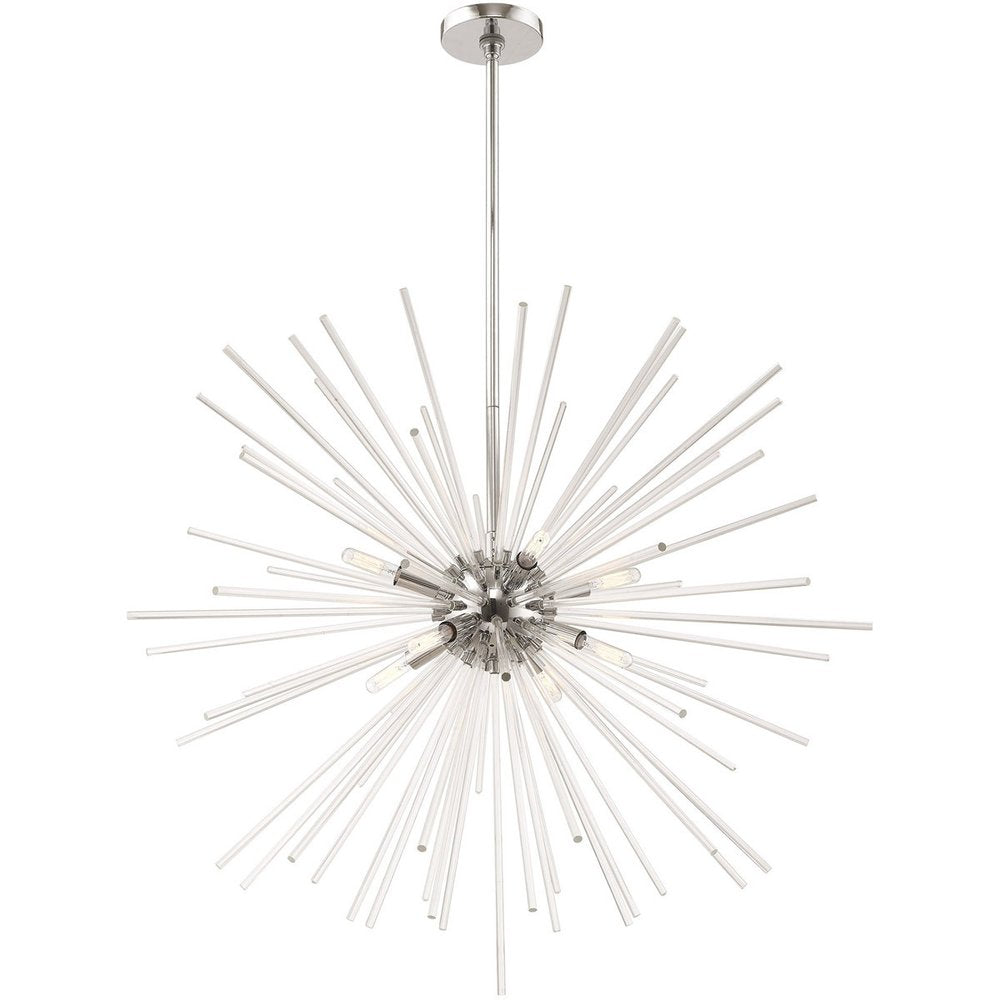 Silver Eight Light Metal Dimmable Chandelier With Shades