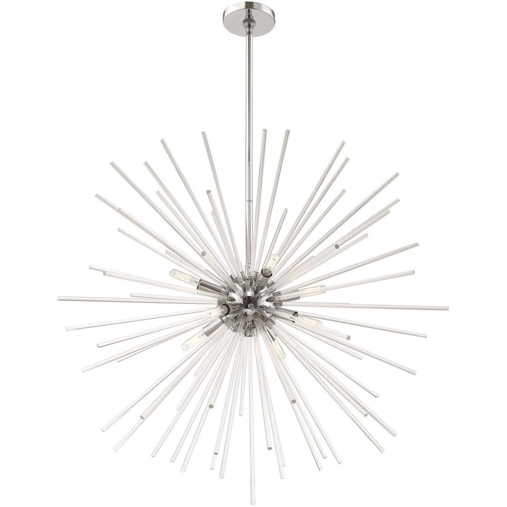 Silver Eight Light Metal Dimmable Chandelier With Shades