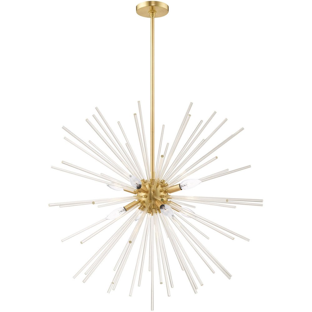 Brass Eight Light Metal Dimmable Chandelier With Shades