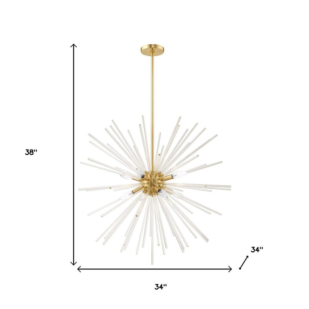 Brass Eight Light Metal Dimmable Chandelier With Shades