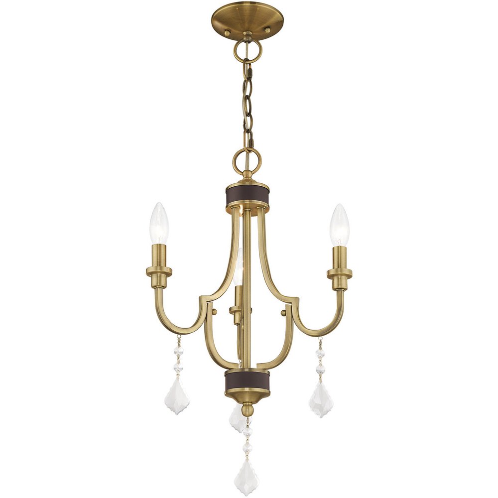 Antiqued Brass Three Light Metal Dimmable Chandelier With Shades