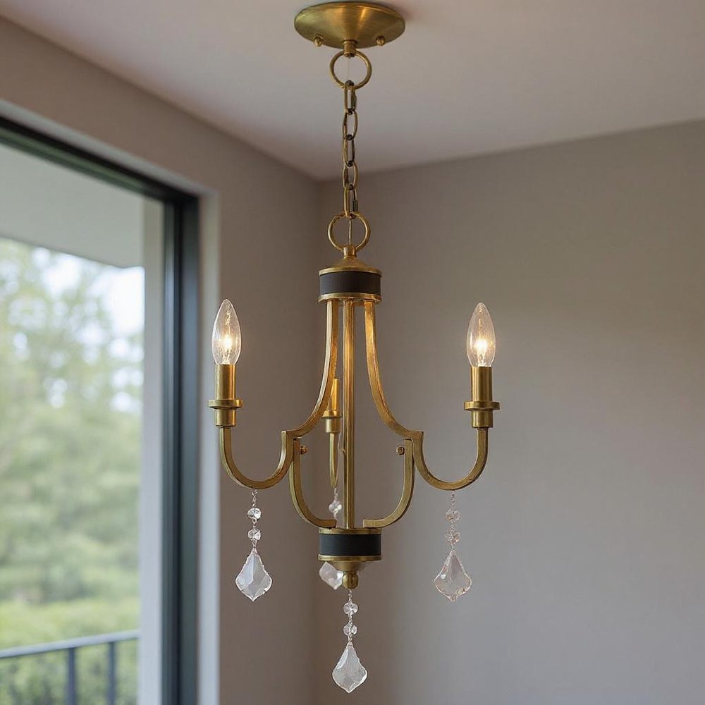 Antiqued Brass Three Light Metal Dimmable Chandelier With Shades