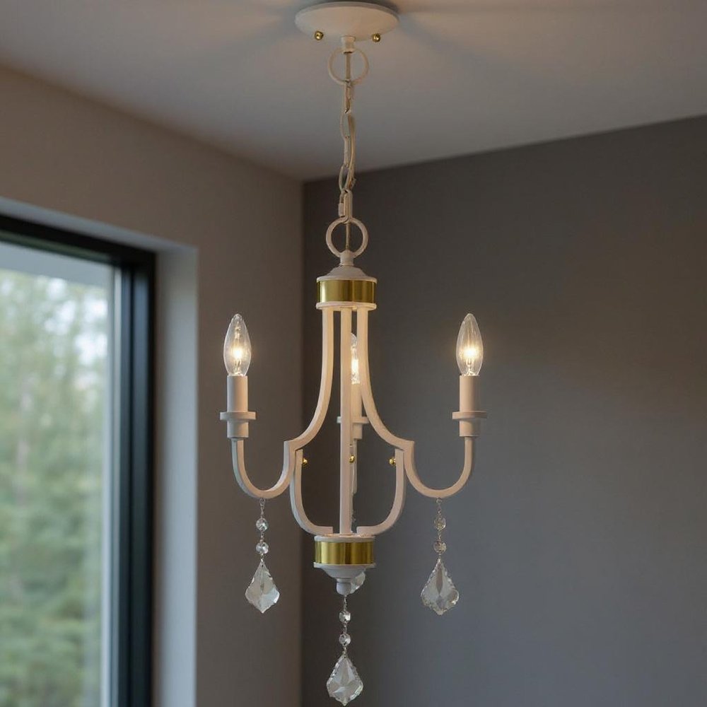 White Three Light Metal Dimmable Chandelier With Shades