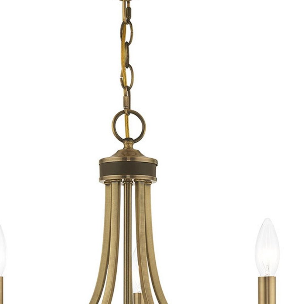 Antiqued Brass Five Light Metal Dimmable Chandelier With Shades