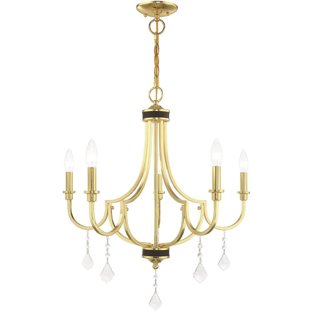 Brass Five Light Metal Dimmable Chandelier With Shades