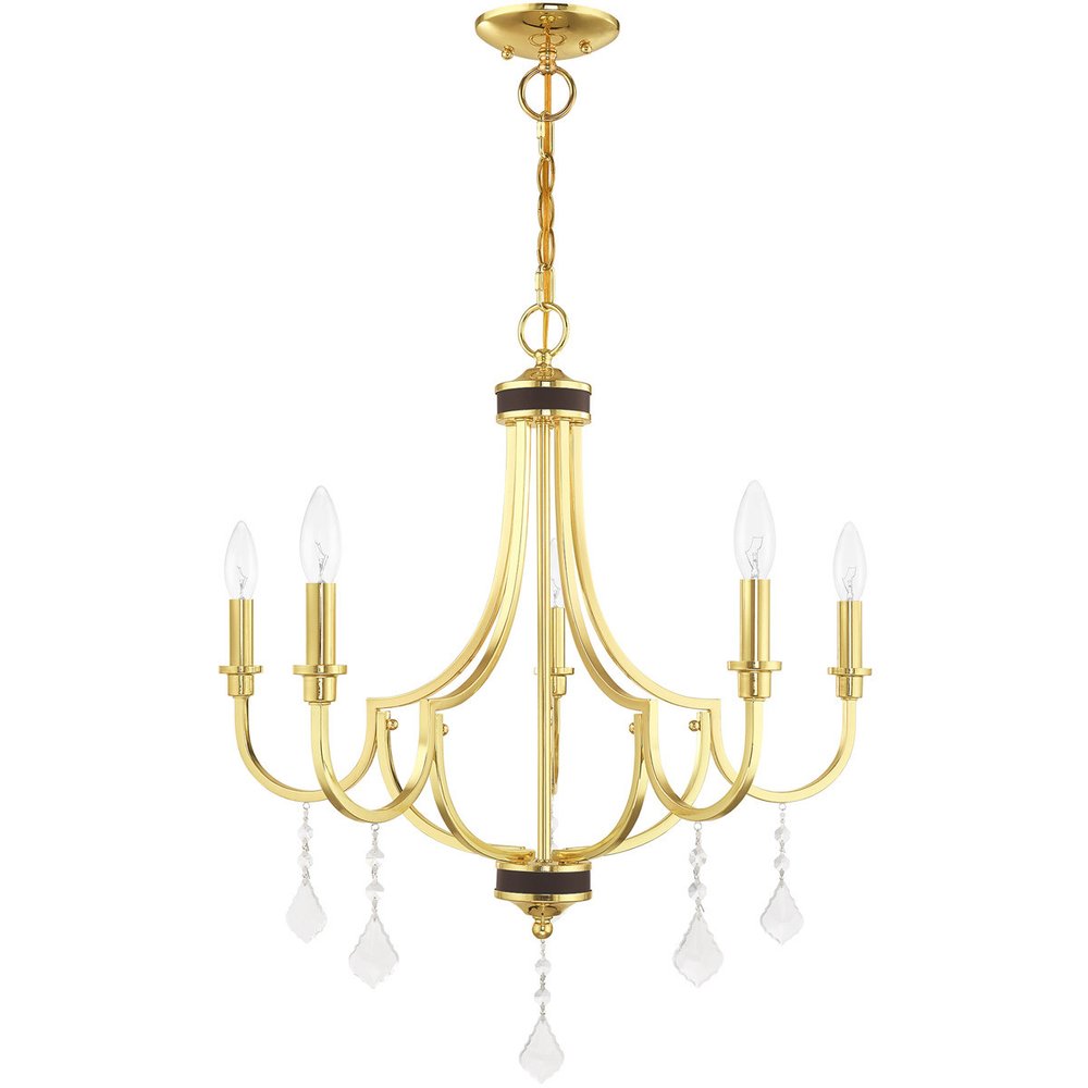 Brass Five Light Metal Dimmable Chandelier With Shades