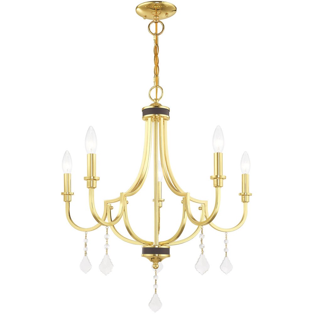 Brass Five Light Metal Dimmable Chandelier With Shades
