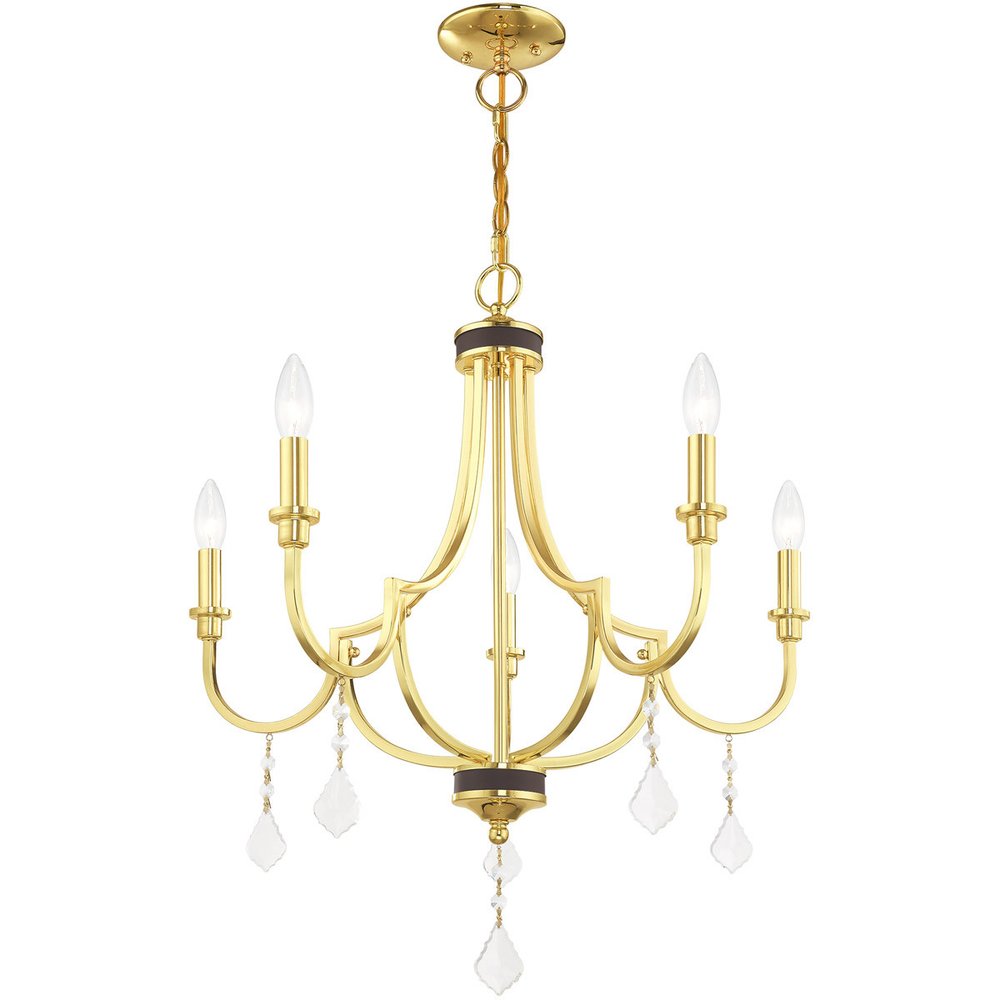 Brass Five Light Metal Dimmable Chandelier With Shades