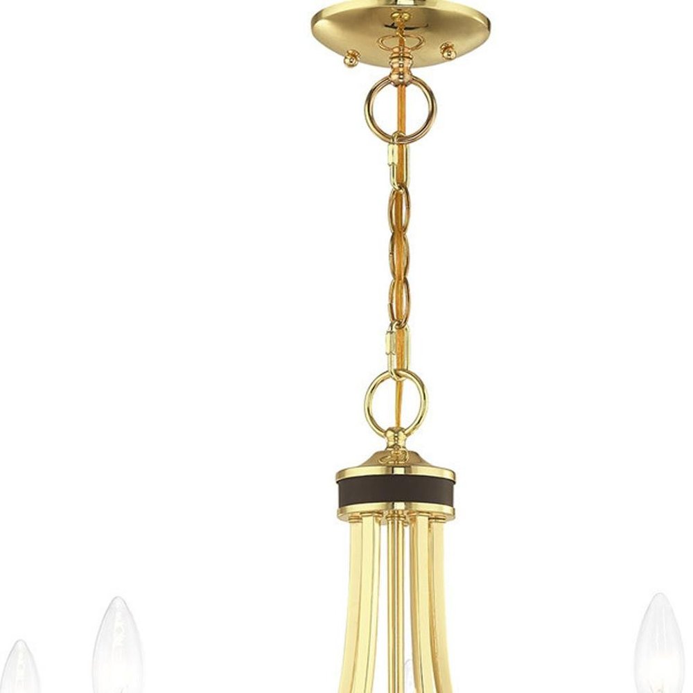 Brass Five Light Metal Dimmable Chandelier With Shades
