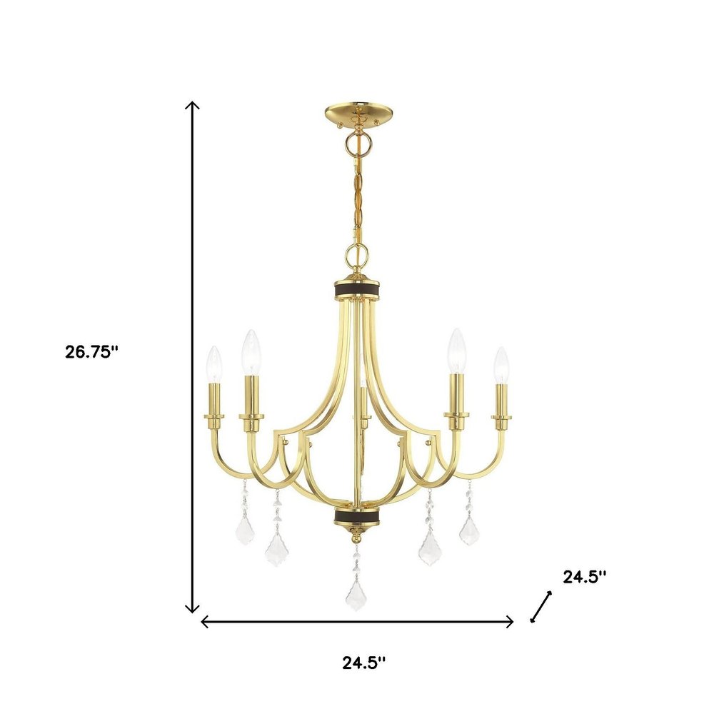 Brass Five Light Metal Dimmable Chandelier With Shades