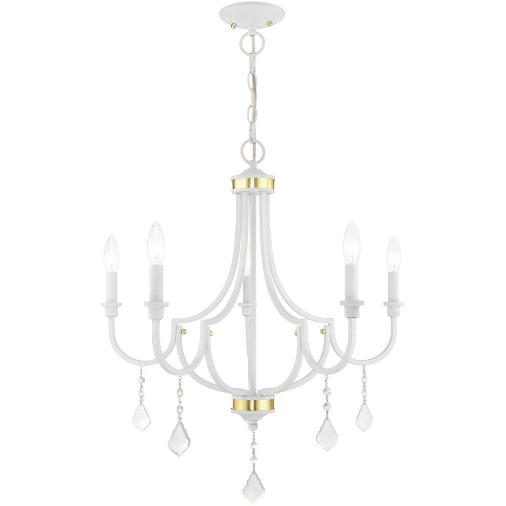 White Five Light Metal Dimmable Chandelier With Shades