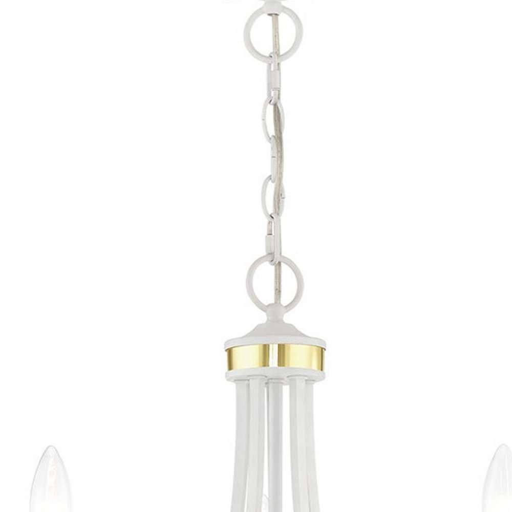 White Five Light Metal Dimmable Chandelier With Shades