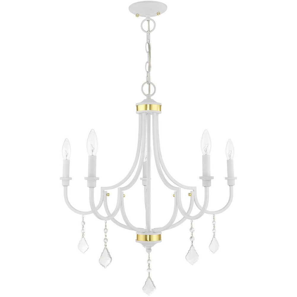 White Five Light Metal Dimmable Chandelier With Shades