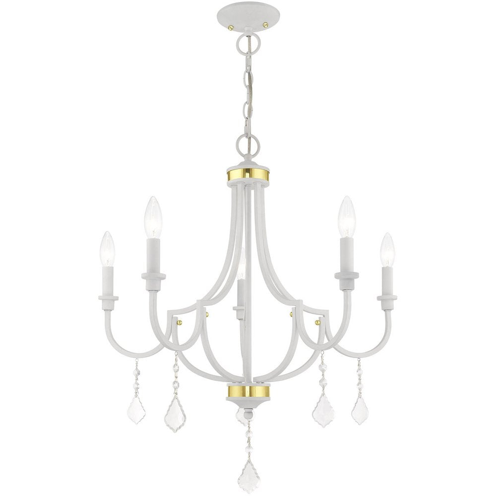 White Five Light Metal Dimmable Chandelier With Shades