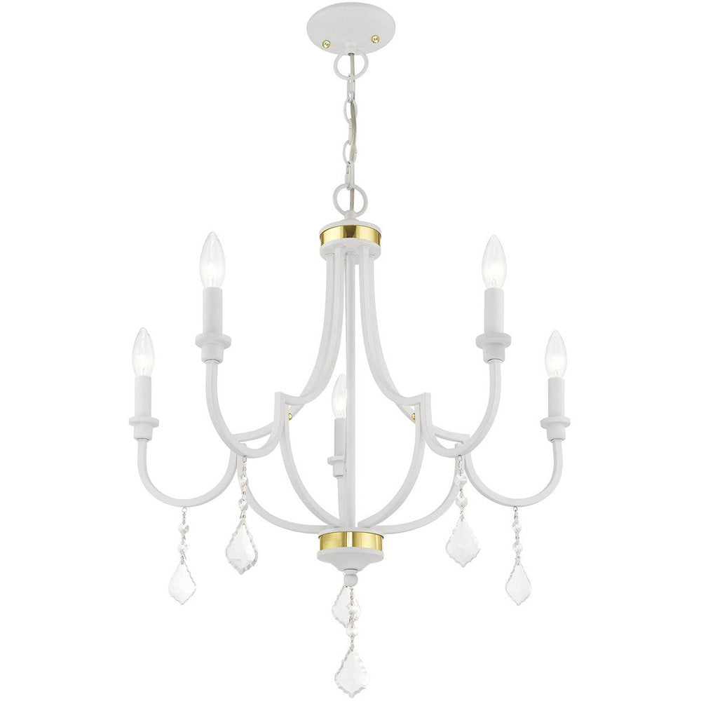 White Five Light Metal Dimmable Chandelier With Shades