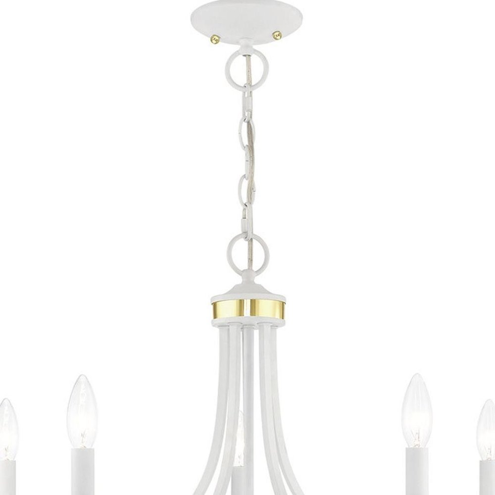 White Five Light Metal Dimmable Chandelier With Shades
