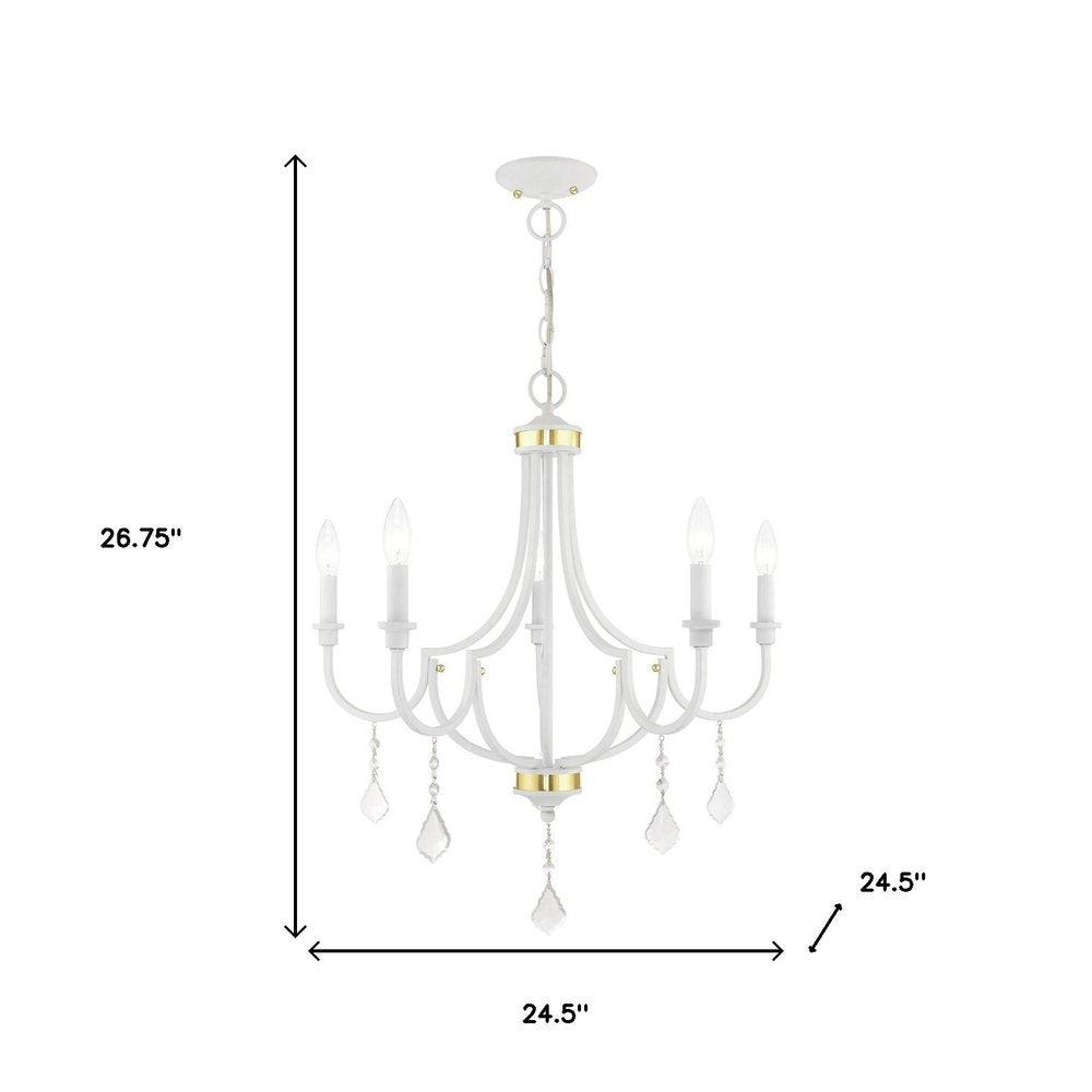 White Five Light Metal Dimmable Chandelier With Shades