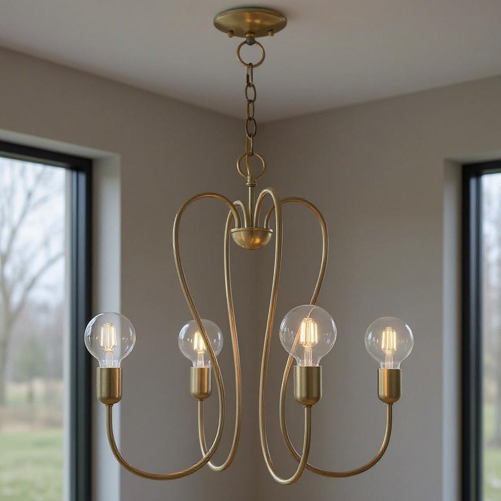Antiqued Brass Four Light Metal Dimmable Chandelier With Shades