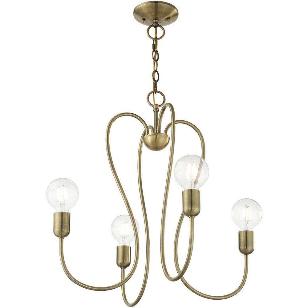 Antiqued Brass Four Light Metal Dimmable Chandelier With Shades