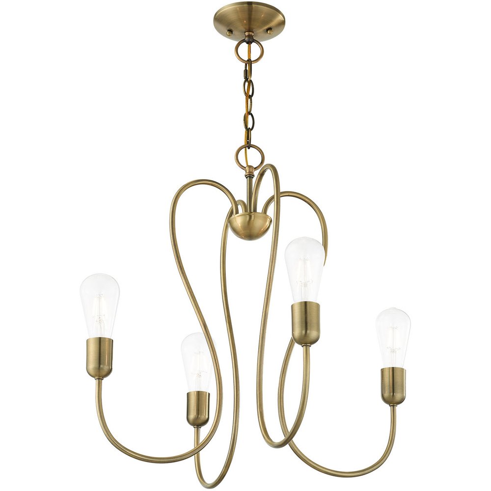 Antiqued Brass Four Light Metal Dimmable Chandelier With Shades