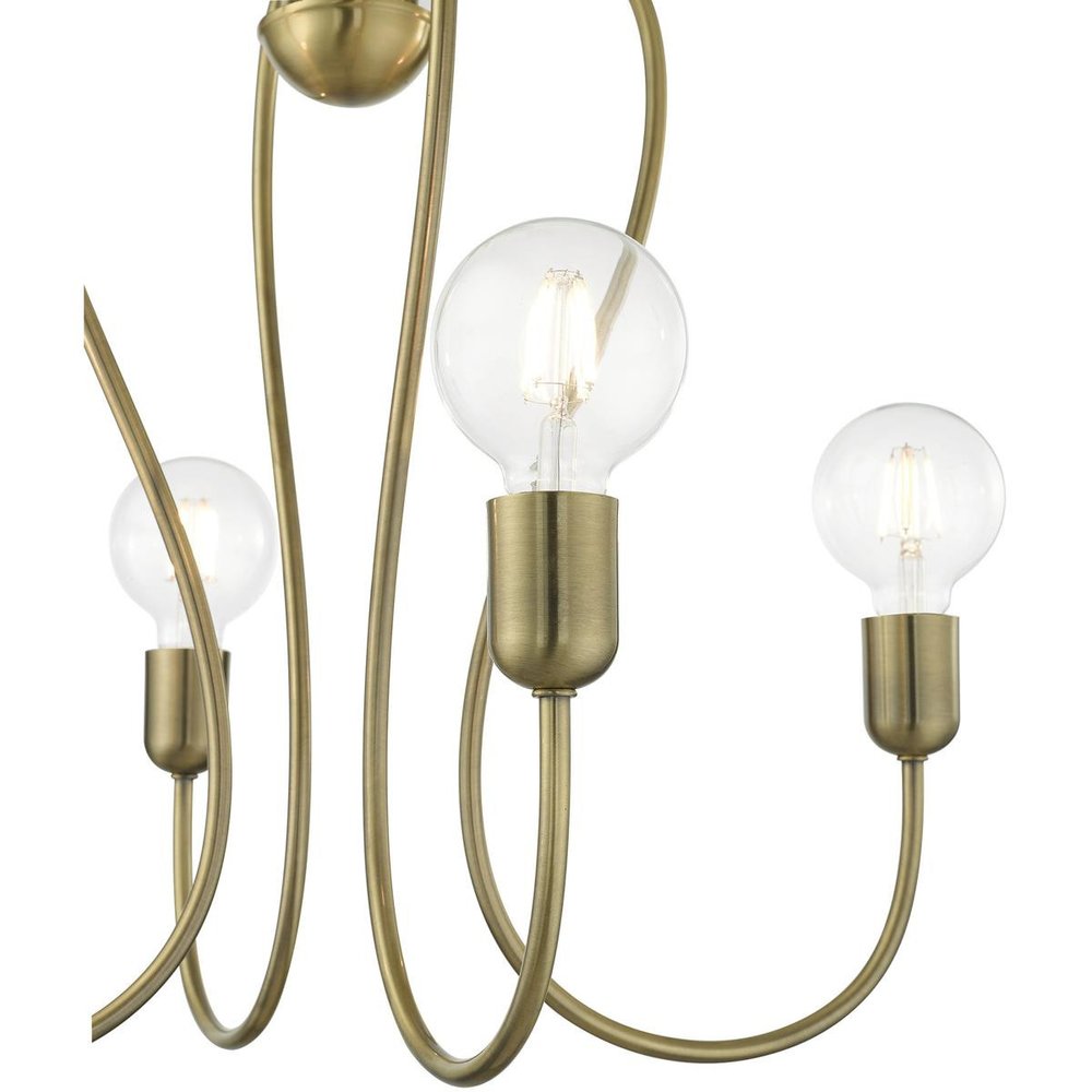 Antiqued Brass Four Light Metal Dimmable Chandelier With Shades