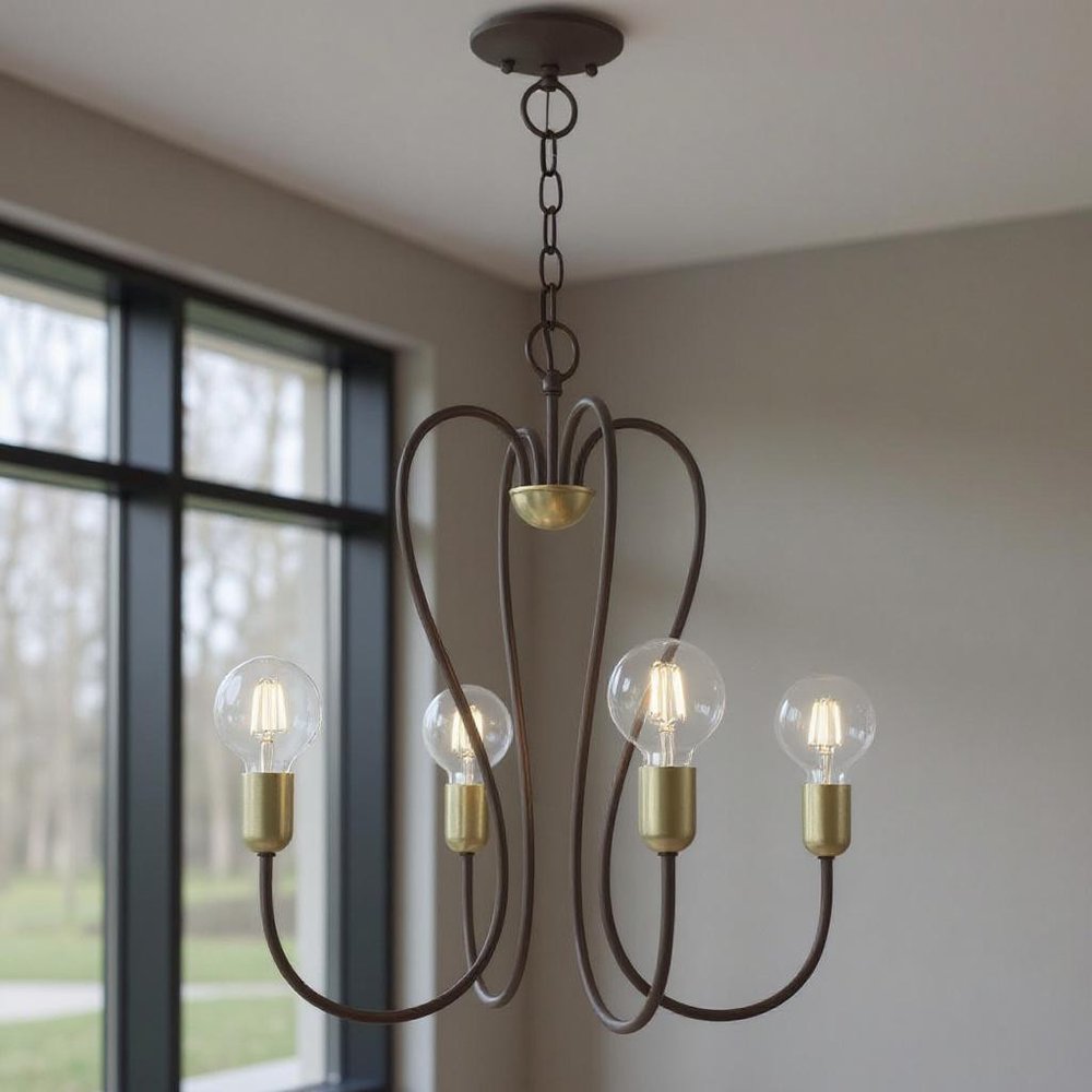 Bronze Four Light Metal Dimmable Chandelier With Shades