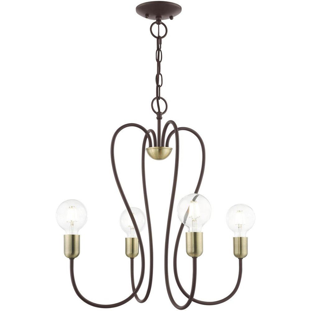 Bronze Four Light Metal Dimmable Chandelier With Shades