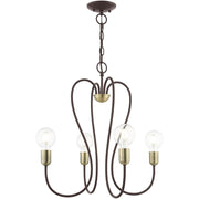 Bronze Four Light Metal Dimmable Chandelier With Shades