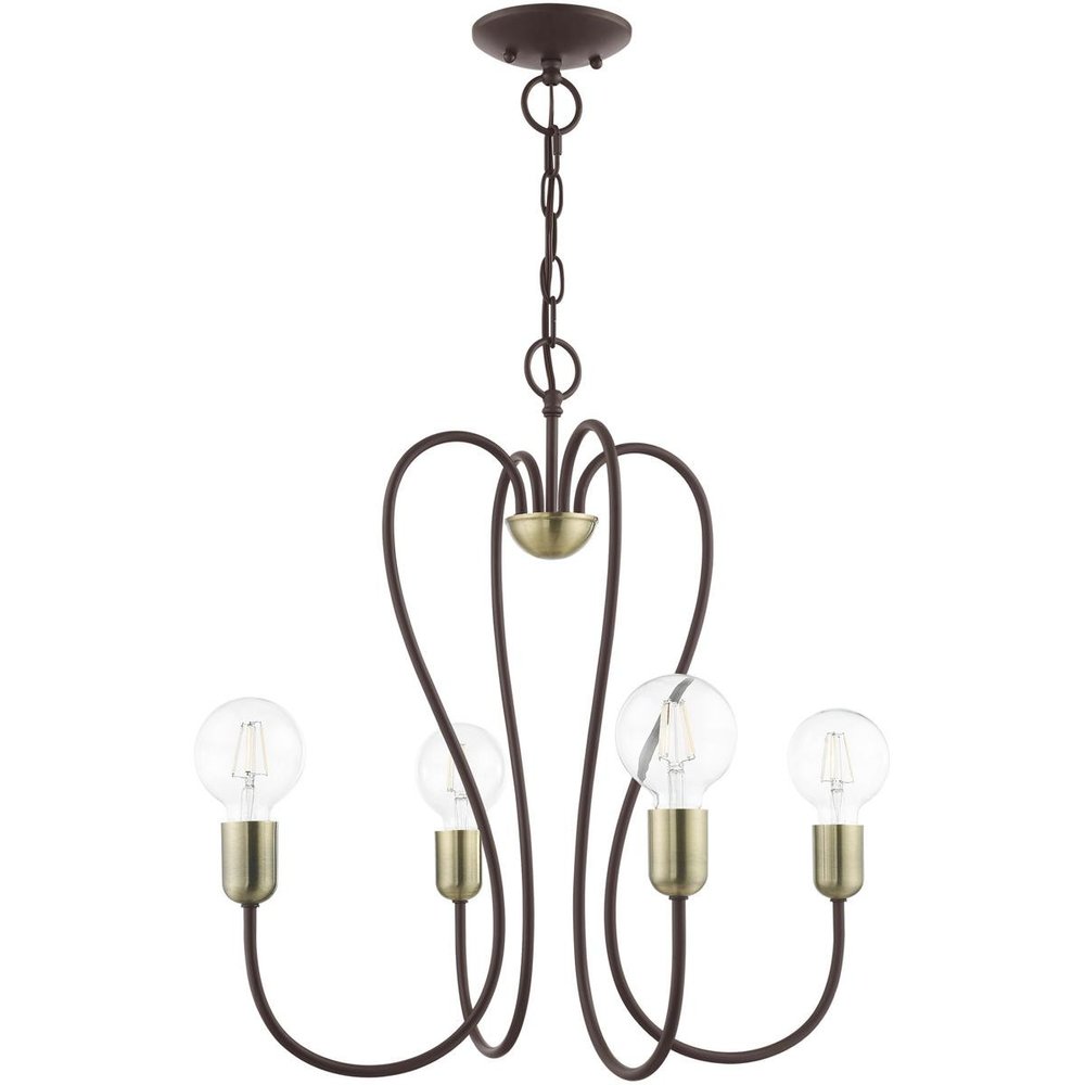 Bronze Four Light Metal Dimmable Chandelier With Shades