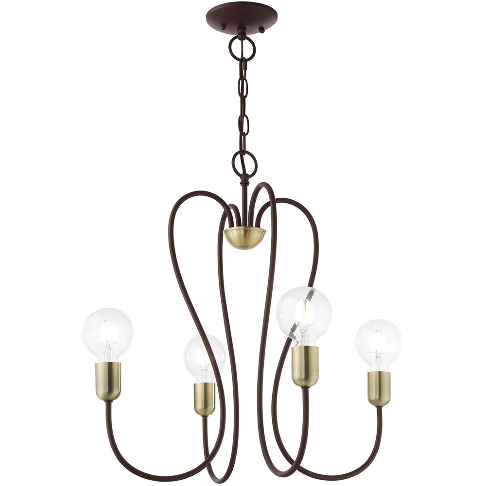 Bronze Four Light Metal Dimmable Chandelier With Shades
