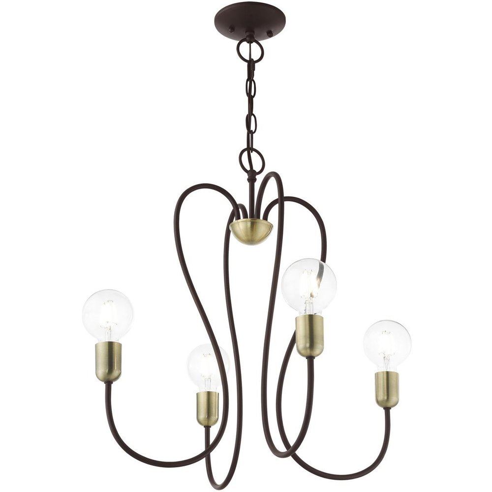 Bronze Four Light Metal Dimmable Chandelier With Shades