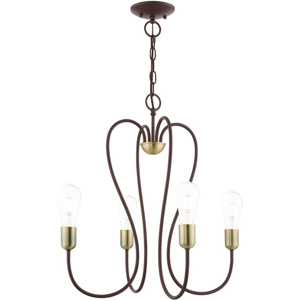 Bronze Four Light Metal Dimmable Chandelier With Shades