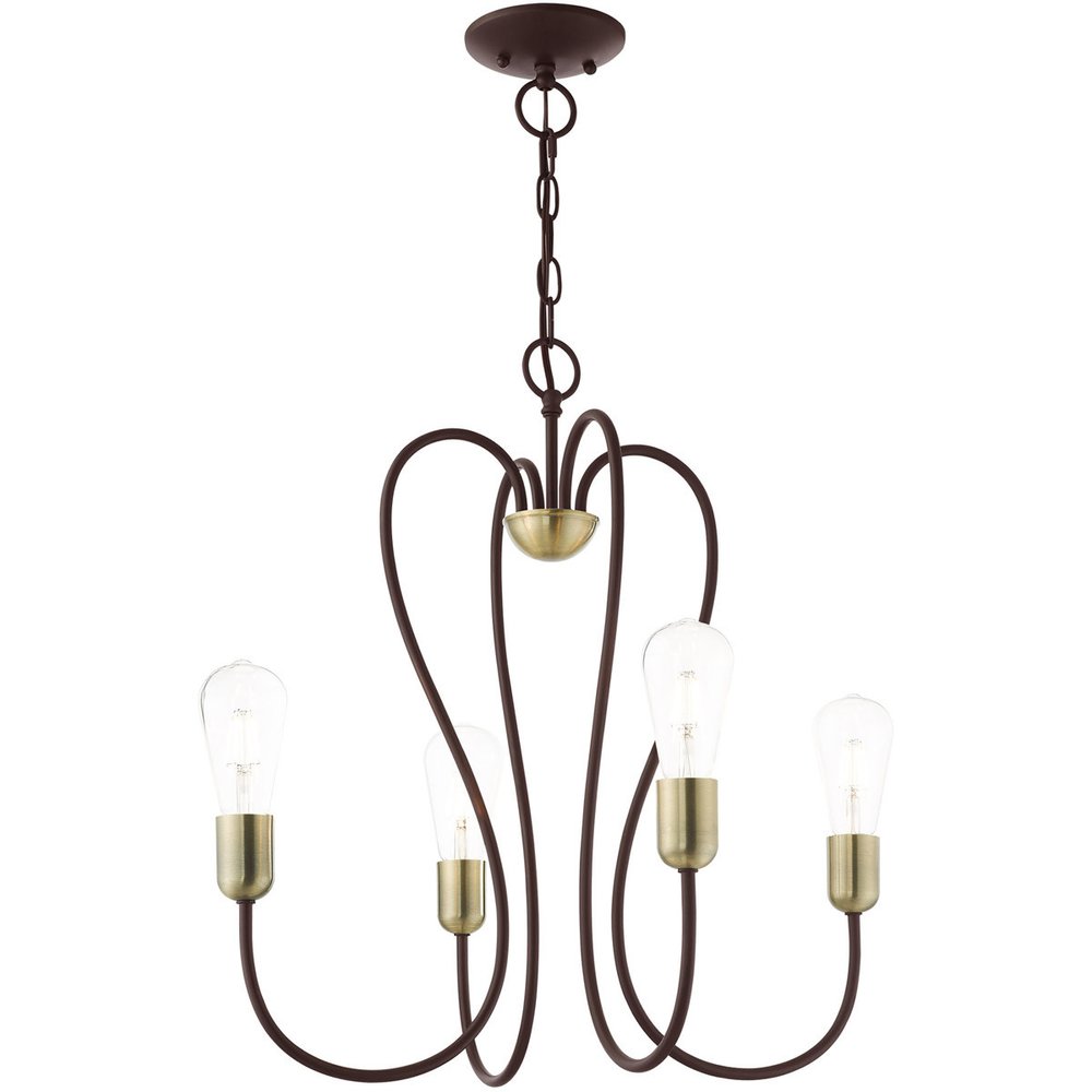Bronze Four Light Metal Dimmable Chandelier With Shades