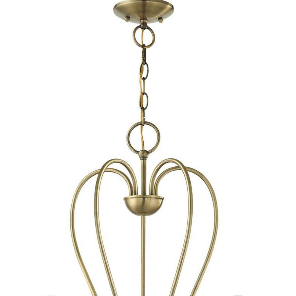 Antiqued Brass Five Light Metal Dimmable Chandelier With Shades