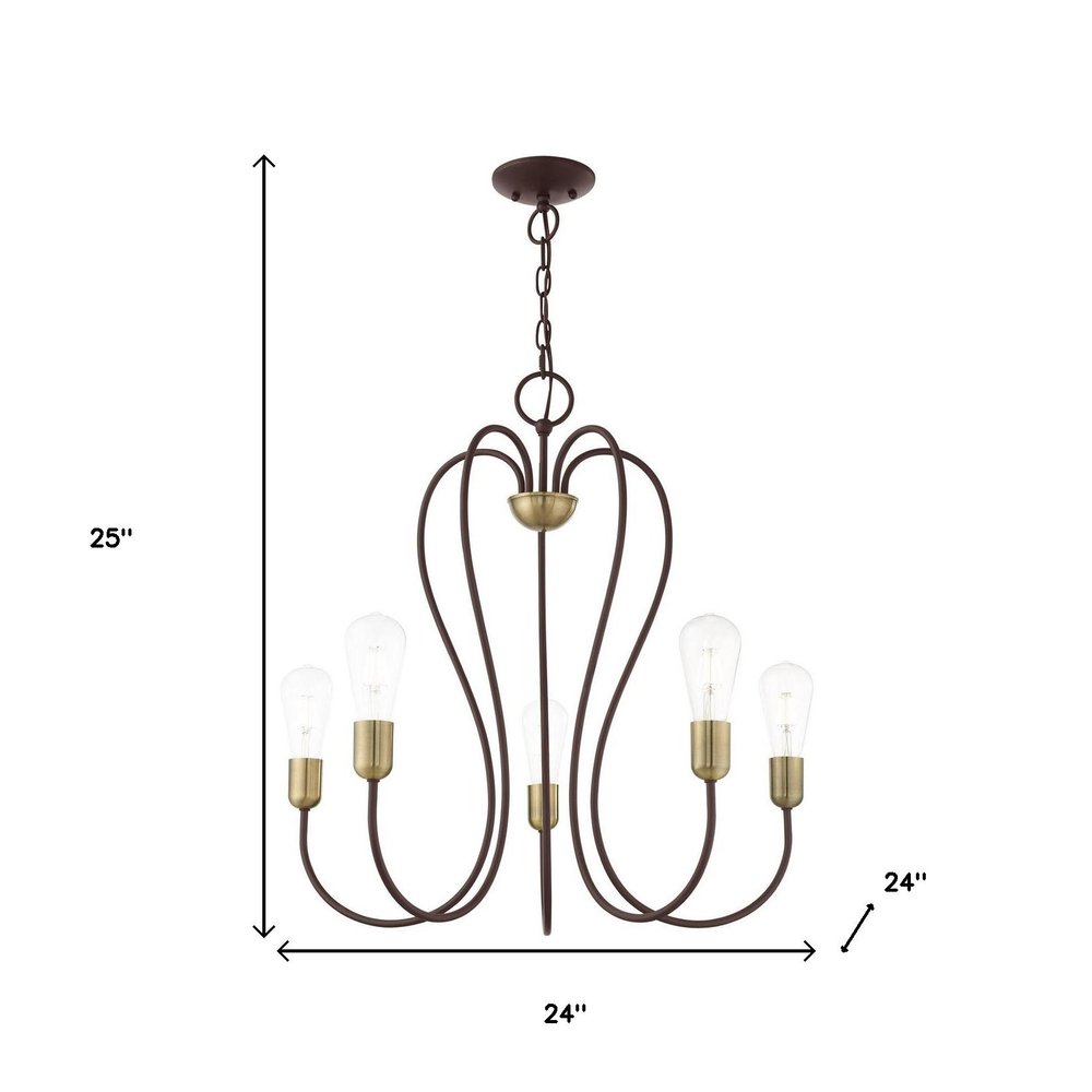 Bronze Five Light Metal Dimmable Chandelier With Shades