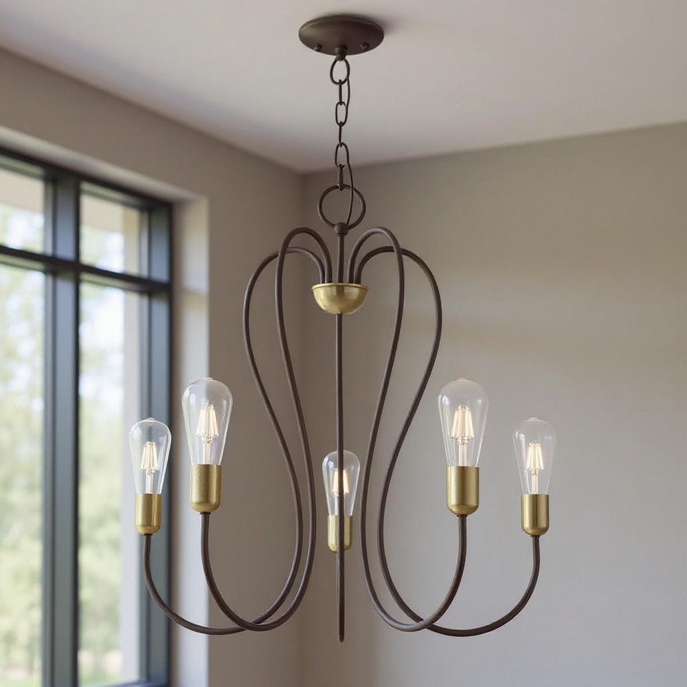 Bronze Five Light Metal Dimmable Chandelier With Shades